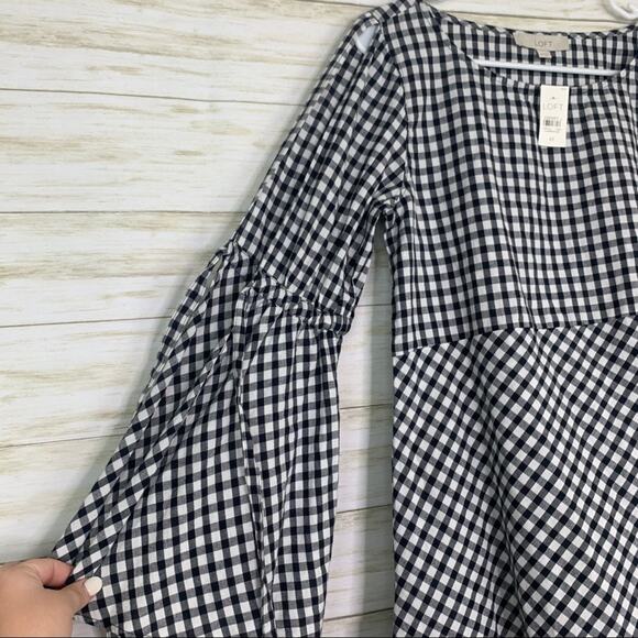 Loft NWT Gingham Split Tie Sleeve Blouse - Picture 3 of 8